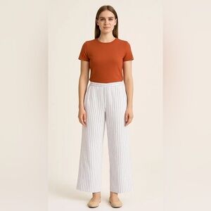 Martha Stewart NWT Coastal Beach Wide Leg 100% Linen Striped Pants Sz L